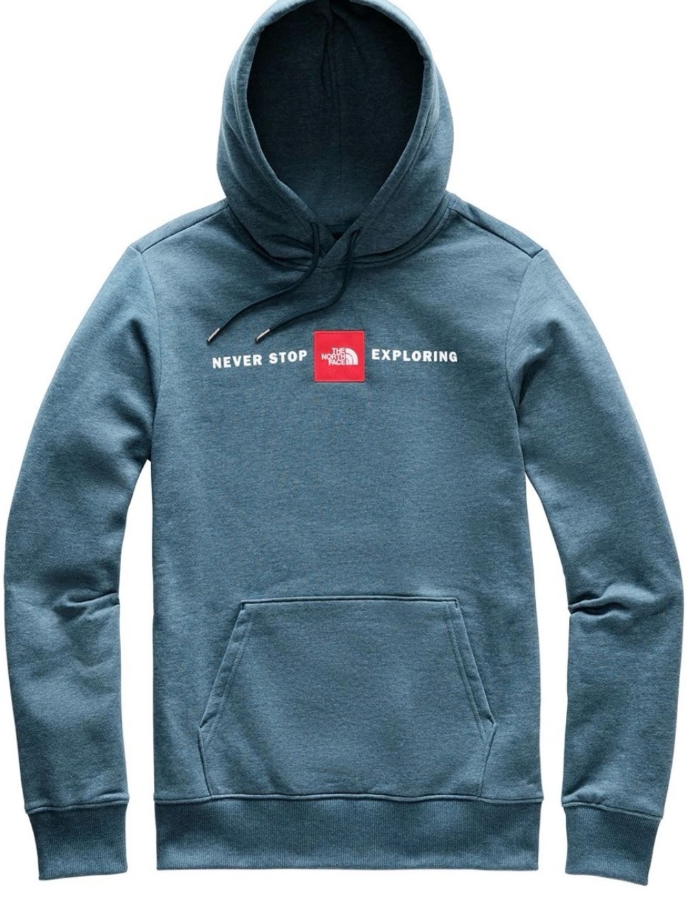 The North Face Hoodie Mens XL Blue Red Box Logo Never Stop Exploring EUC